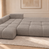 Sofa w ciepłym odcieniu taupe Narożnik z funkcją spania i pojemnikiem Milo lewy beżowy boucle