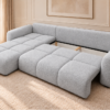 Sofa w jasnoszarej tapicerce Narożnik z funkcją spania i pojemnikiem Milo lewy szary boucle
