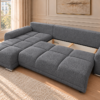 Szara sofa modułowa z otwartym schowkiem Narożnik z funkcją spania i pojemnikiem Aurio lewy ciemnoszary boucle