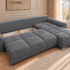 Szara sofa modułowa z otwartym schowkiem_PRAWY Narożnik z funkcją spania i pojemnikiem Aurio prawy ciemnoszary boucle