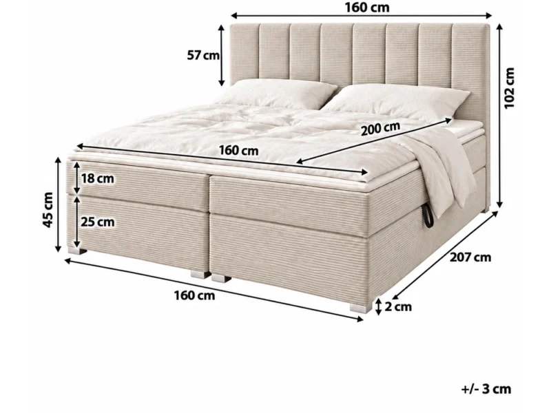 lozko 160 wymiary Łóżko kontynentalne 160x200 cm z pojemnikiem na pościel Easy beżowe